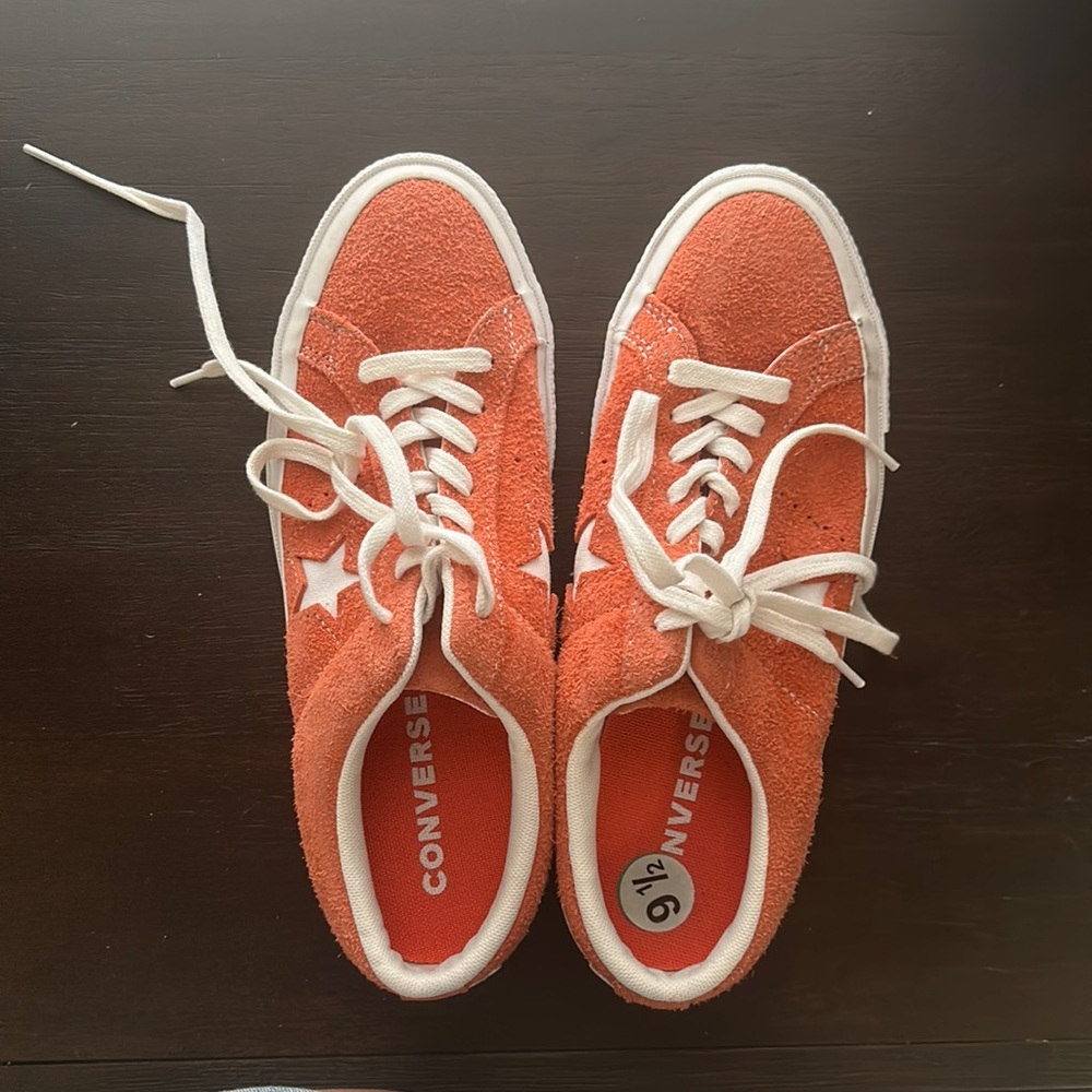 Orange cream suede converse
